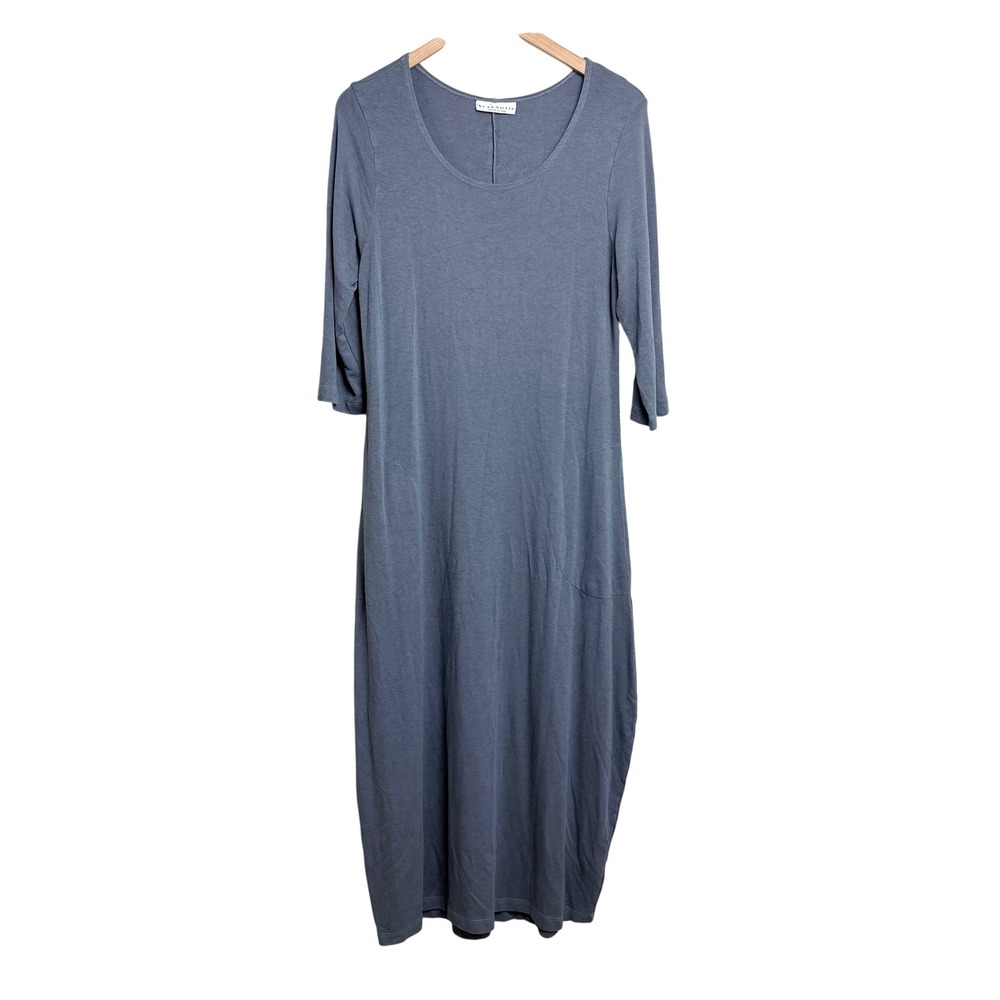 Bryn Walker Womens Blue Gray Siro Rayon Spandex 3/4 Sleeve Pocket Midi Dress S